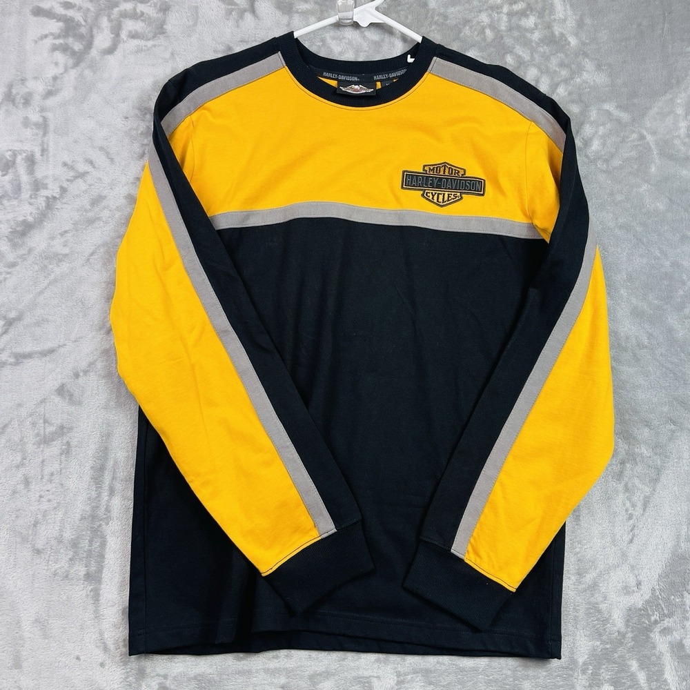 Harley Davidson Embroidered Long Sleeve Shirt SweatShirt Black Yellow Mens Med